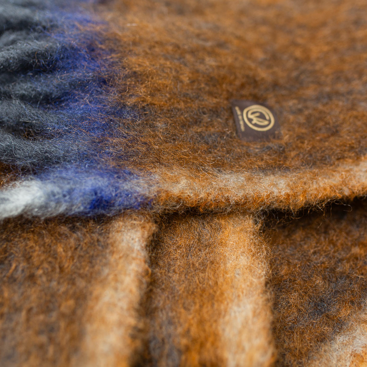 Twist Frame Mohair Scarf - Brown & Blue