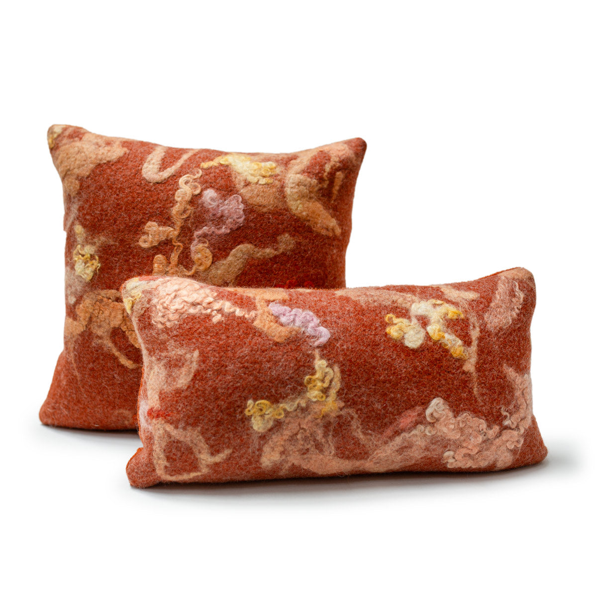 Blood Orange Square Pillow - Felted Wool