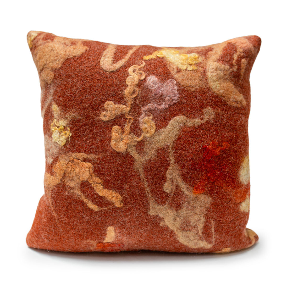 Blood Orange Square Pillow - Felted Wool