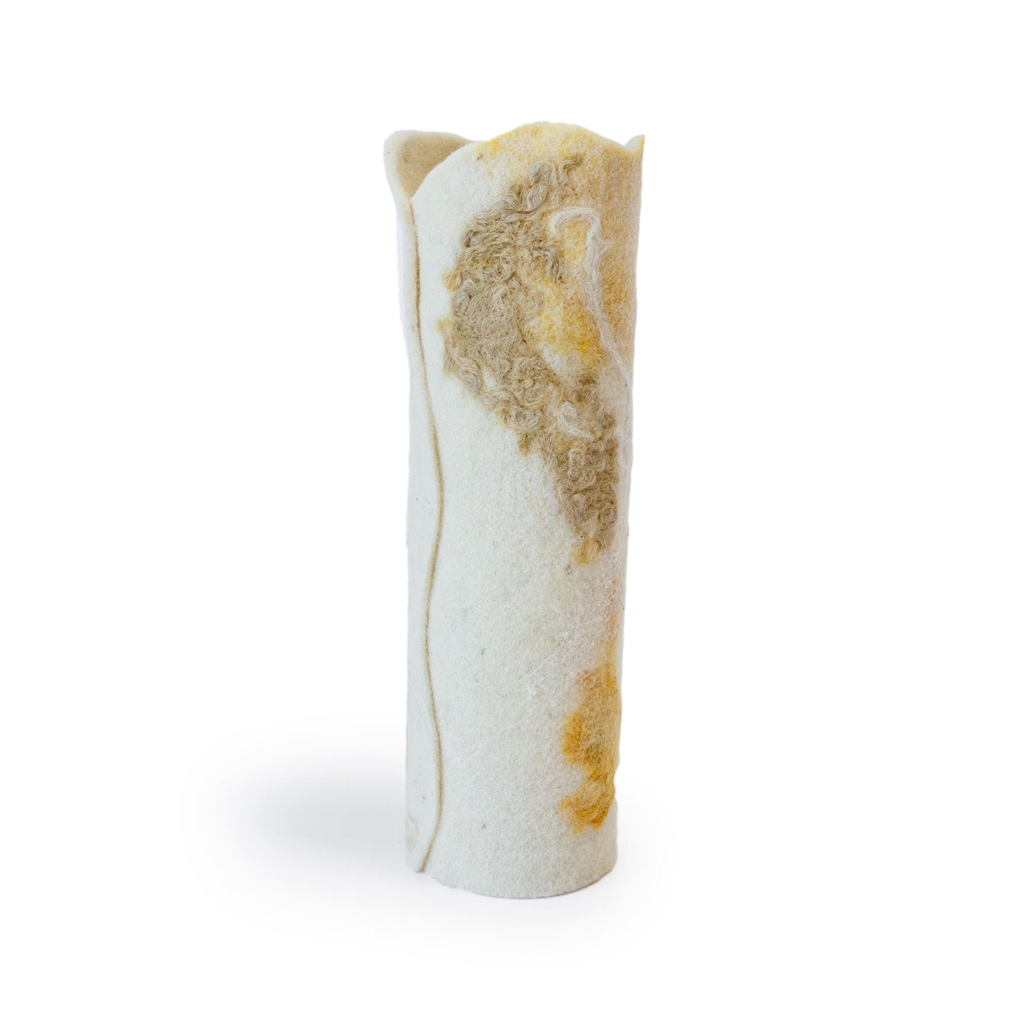 Yellow & Silk Felted Wool Flower Vase
