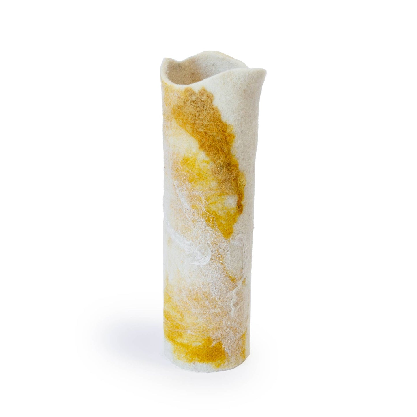 Yellow & Silk Felted Wool Flower Vase