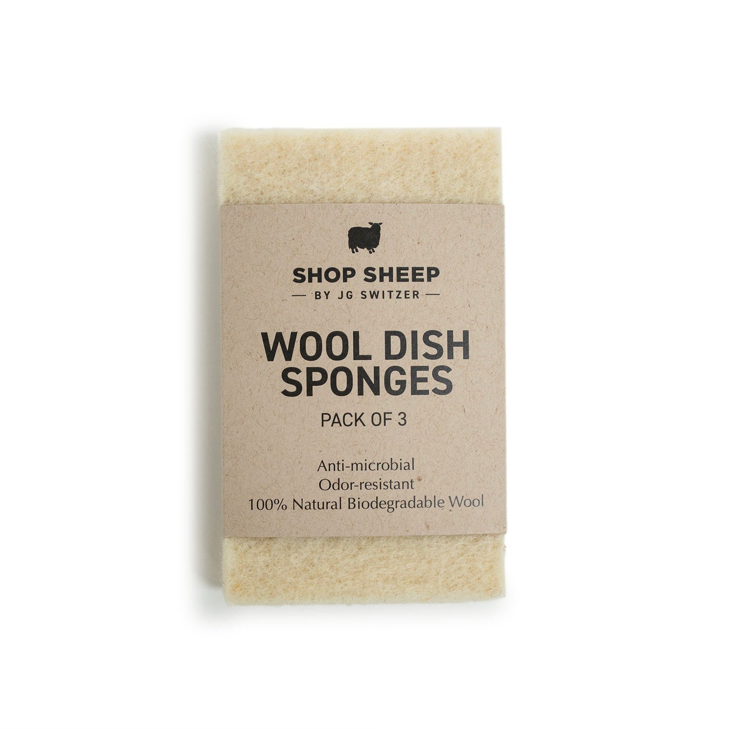 wool dish sponges, 3-pack, cream wool, front