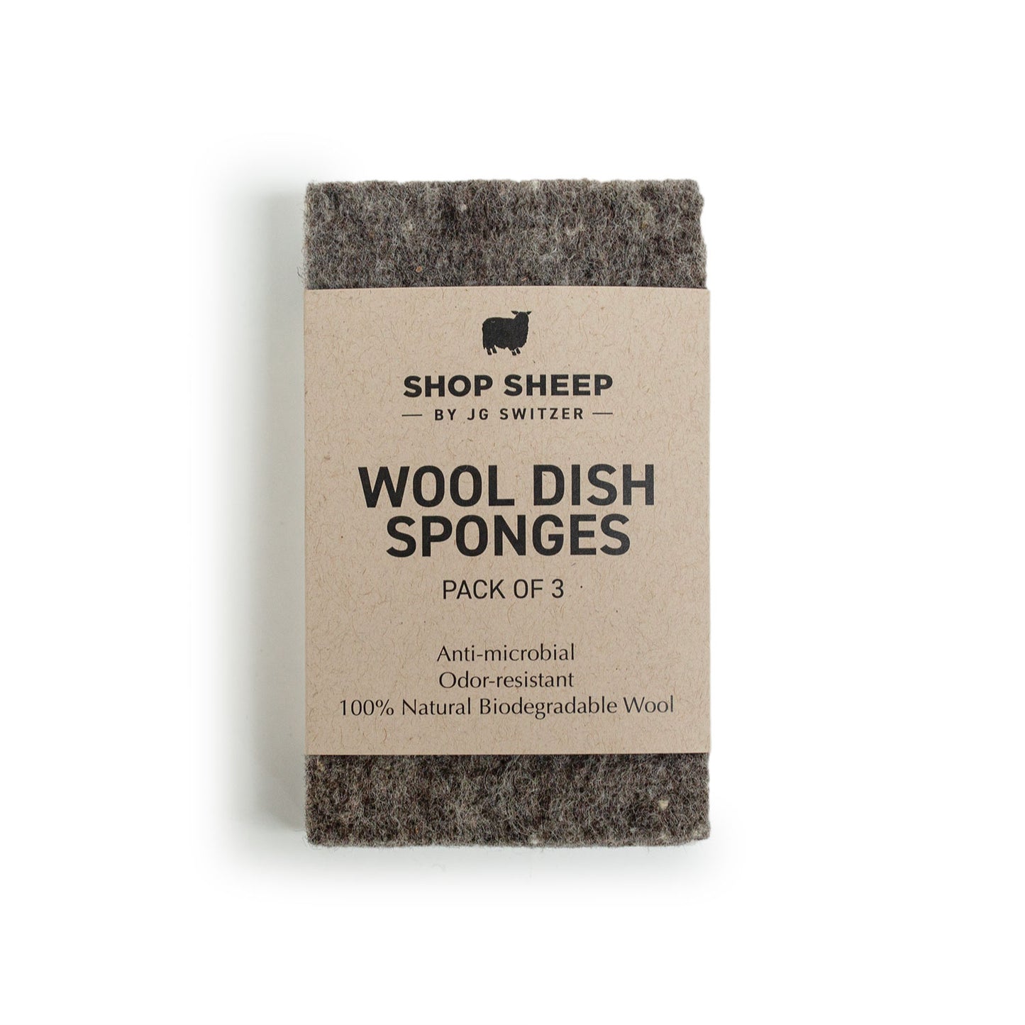 wool dish sponges, 3-pack, natural grey, front