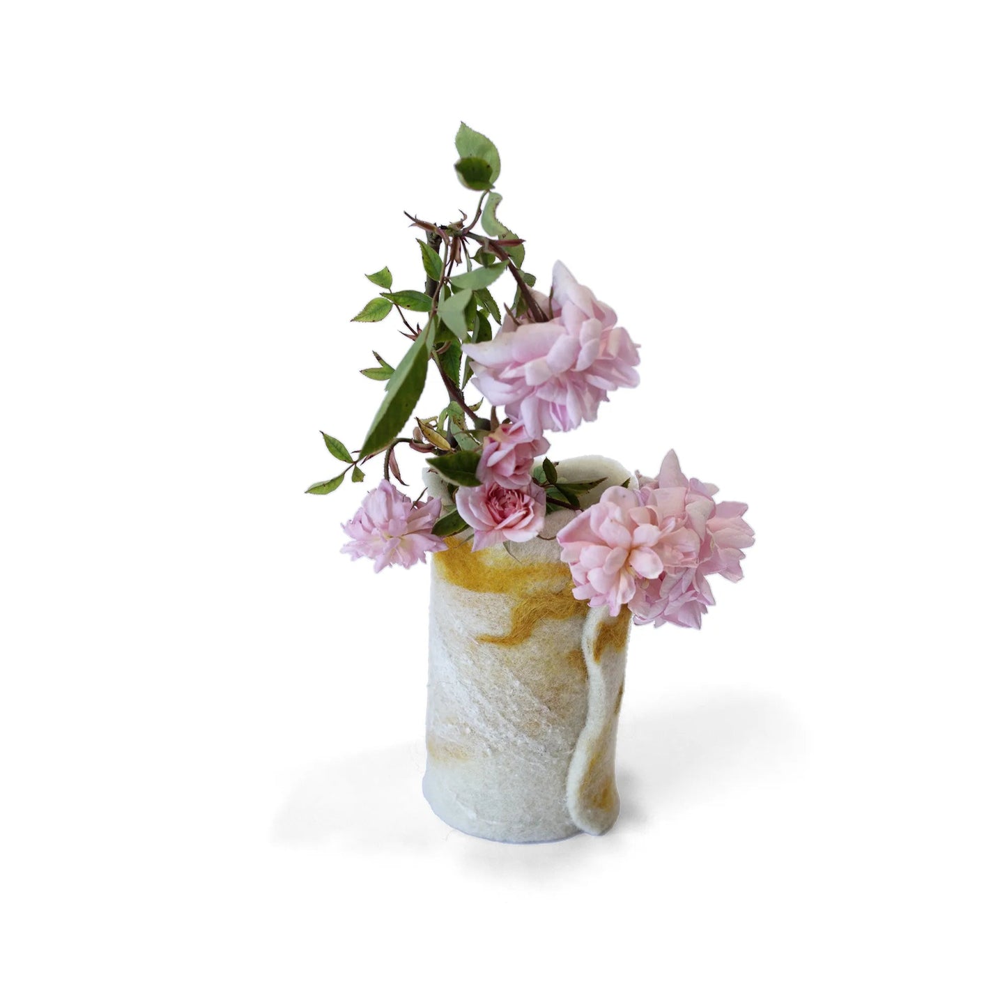 Yellow & Silk Felted Wool Flower Vase