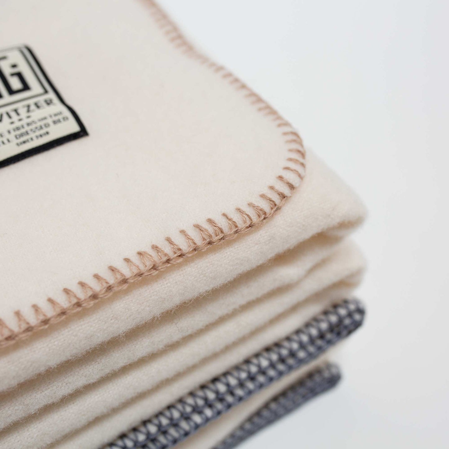 Baby Lambswool Blanket - White w/ Fawn Stitch