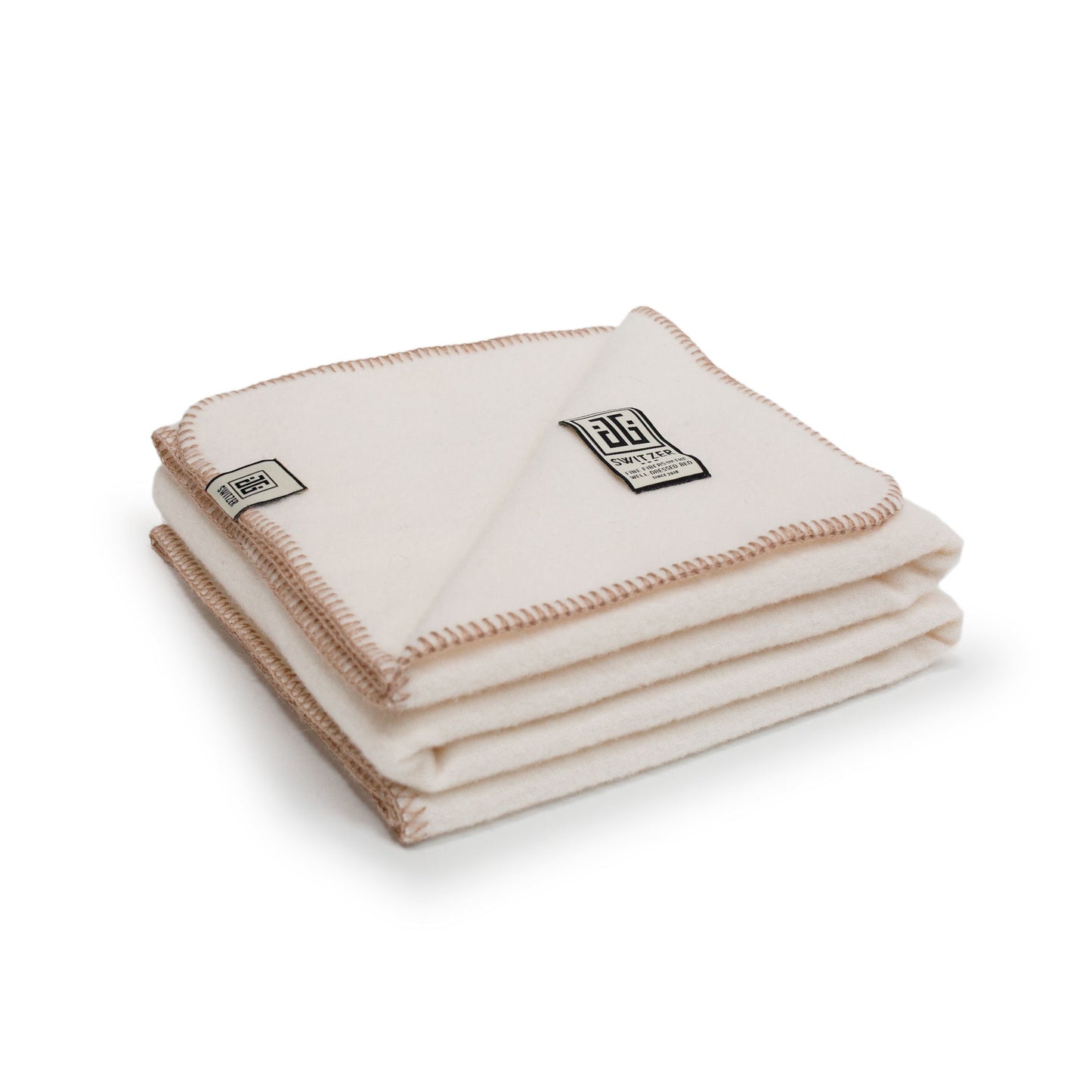 Baby Lambswool Blanket - White w/ Fawn Stitch