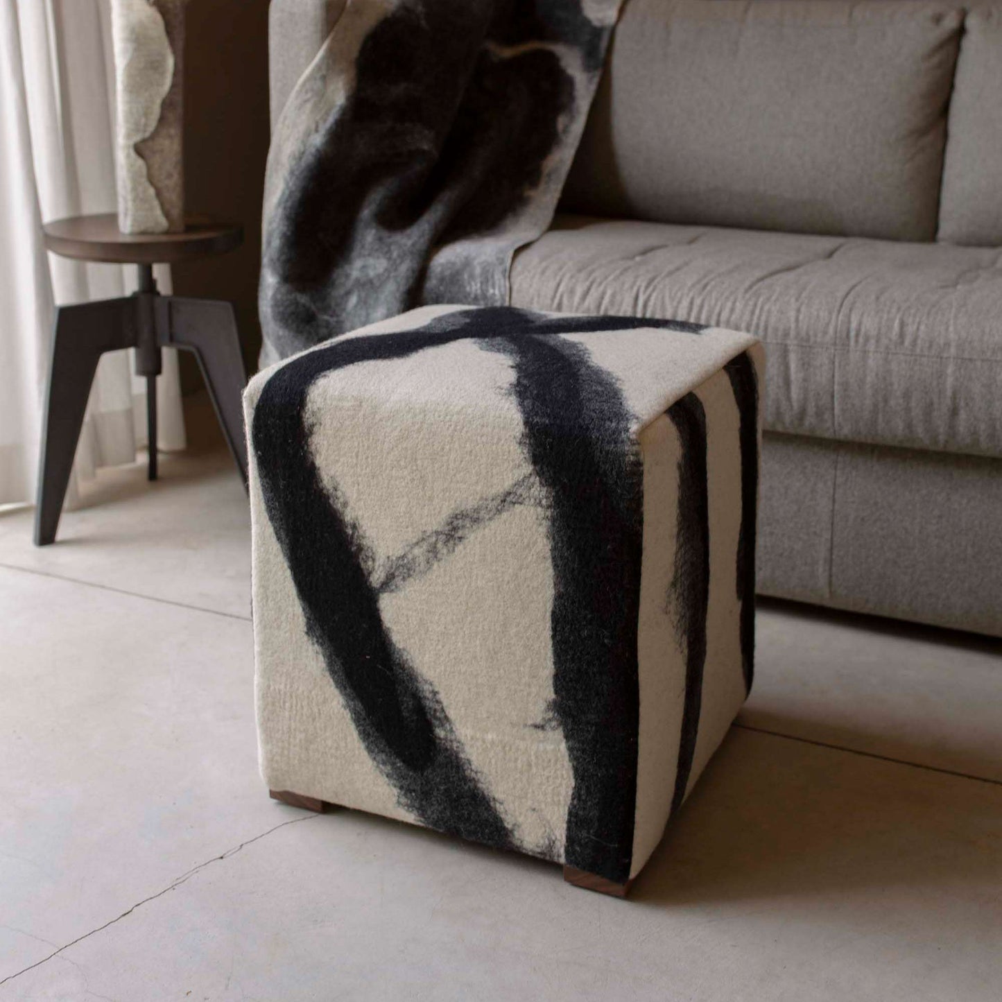 Black & White Sheep Cube - Felted Wool