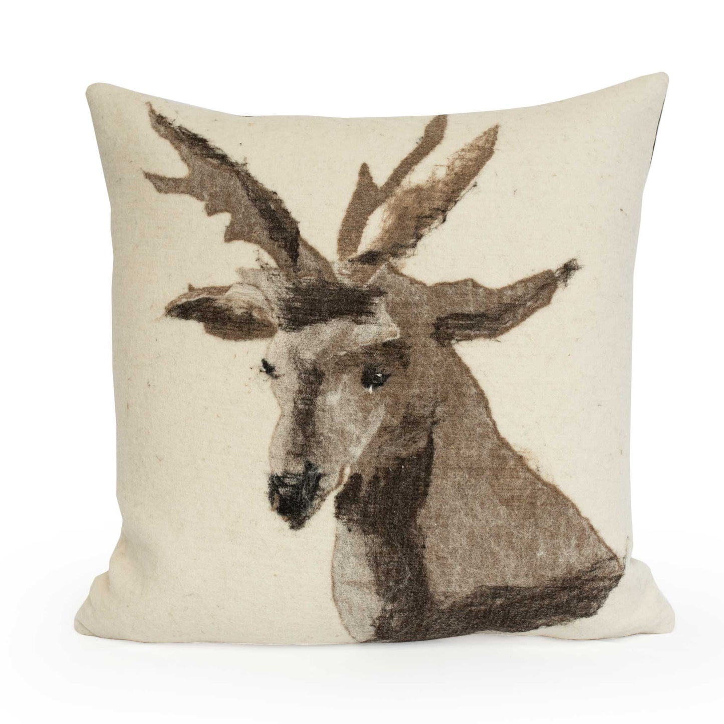 Stag Head Square Pillow - Felted Wool