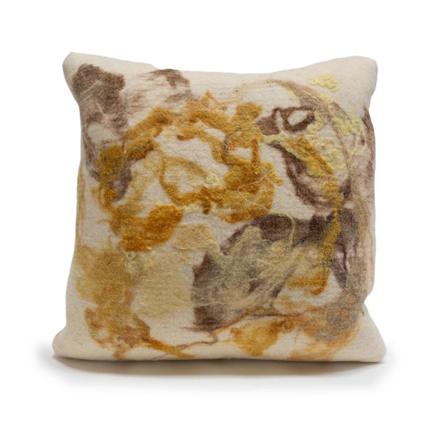 Botanical Square Pillow - Felted Wool - Turmeric Yellow