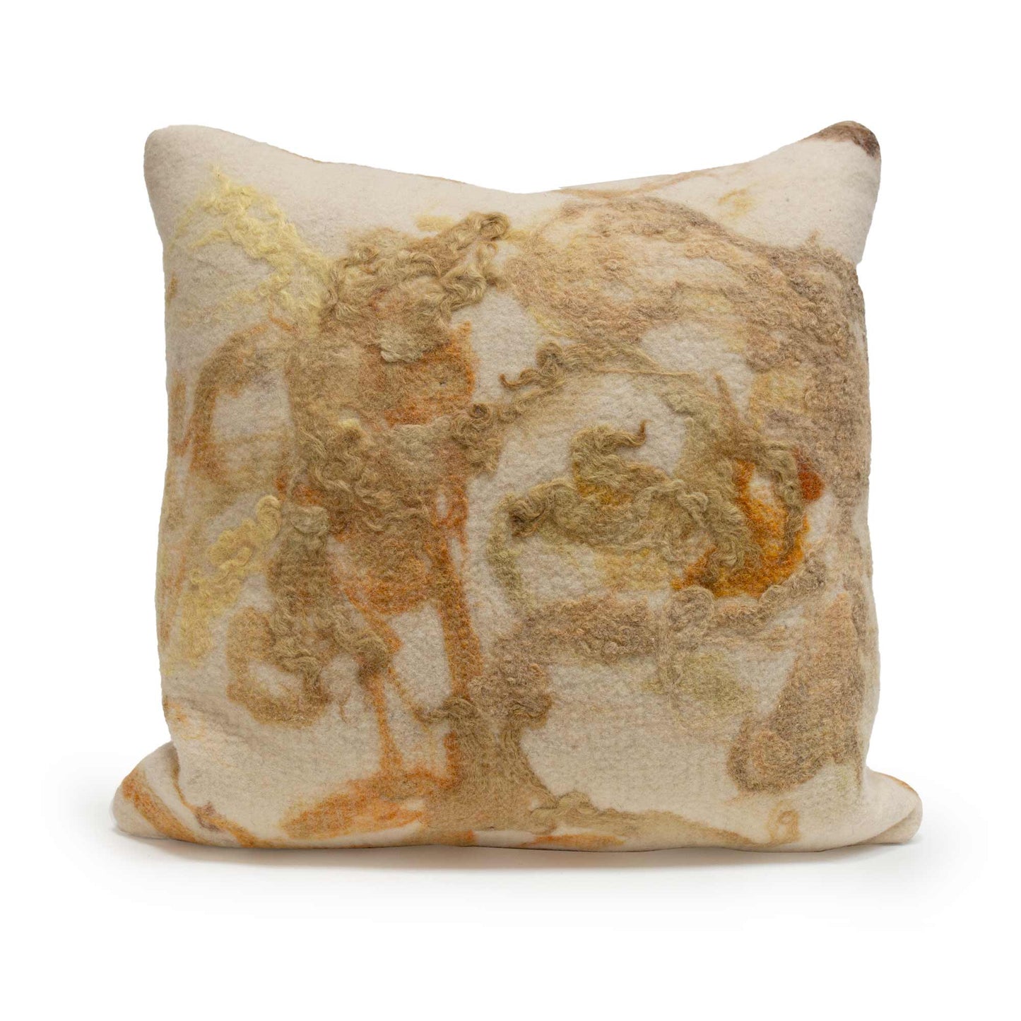 Botanical Square Pillow - Felted Wool - Turmeric Yellow