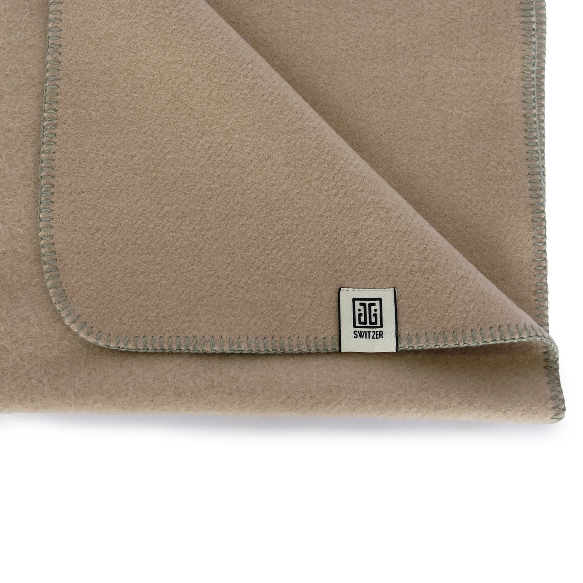 Wool Flannel Throw - Fawn with Green Stitching