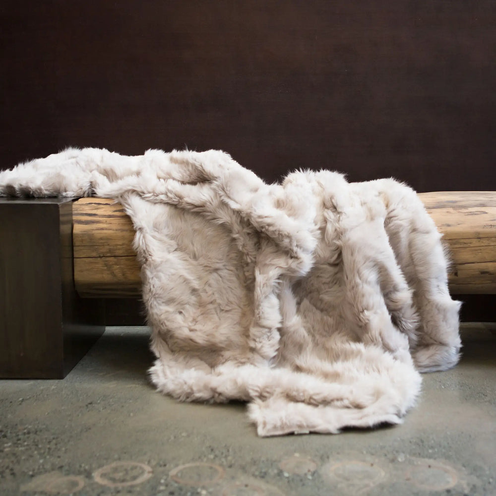 Bone Toscana Sheep Fur Blanket Lined with Cashmere Blend