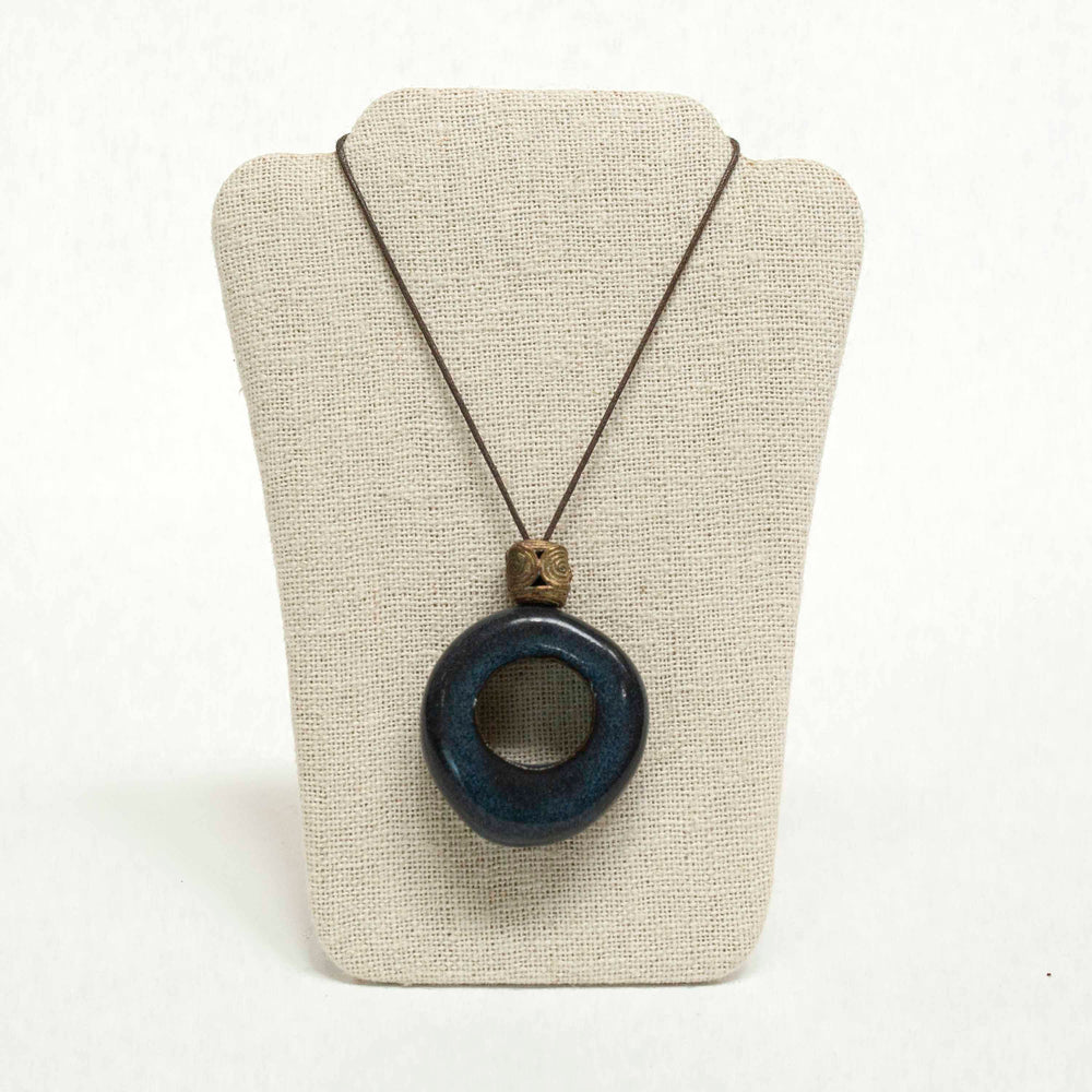 Spark Ceramic Pendant Necklace - Deep Blue & Gold