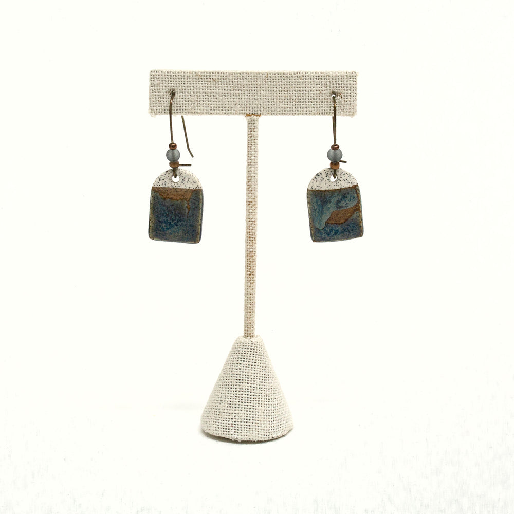 Spark Ceramic Earrings - Brown & Blue Waves