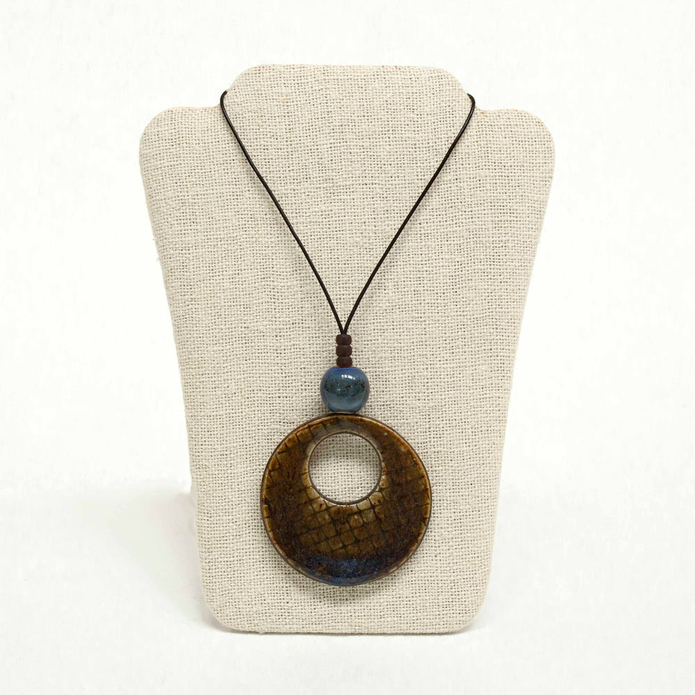 Spark Ceramic Pendant Necklace - Brown & Blue