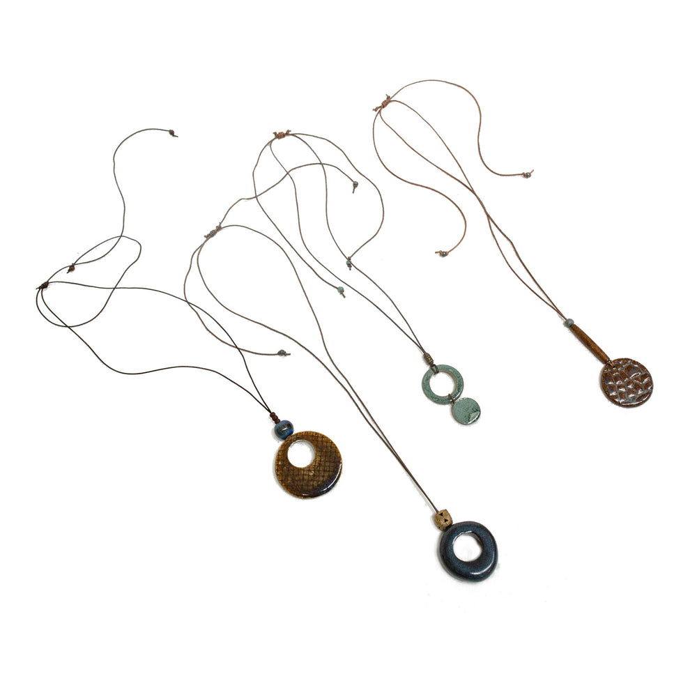 Spark Ceramic Pendant Necklace - Brown & Blue