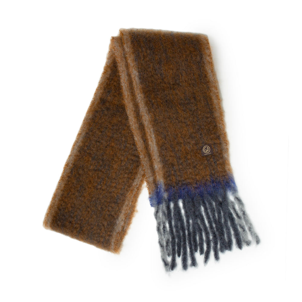 Twist Frame Mohair Scarf - Brown & Blue