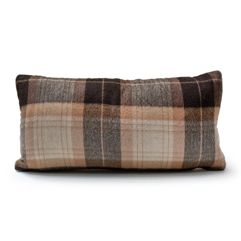 Tahoe with Cream Wool Pillow with Prima Alpaca Back in Plaid Espresso Camel