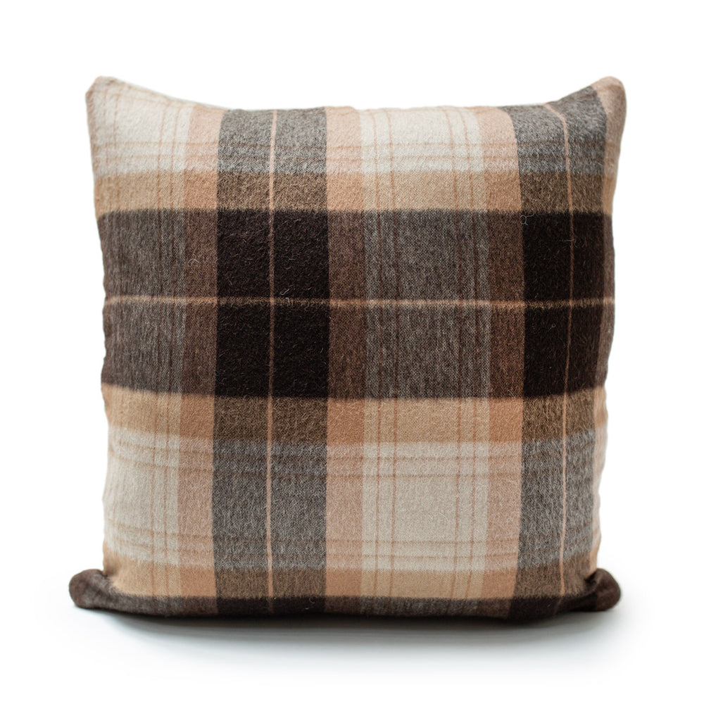 
                      
                        Tahoe with Cream Wool Pillow with Prima Alpaca Back in Plaid Espresso Camel
                      
                    