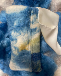 Botanical Blue Eyeglass Sleeve Felted Wool with Silk Lining