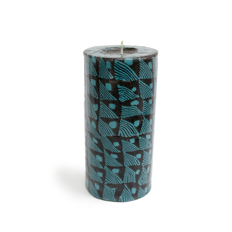African Candle  - Blue Waves Pillar