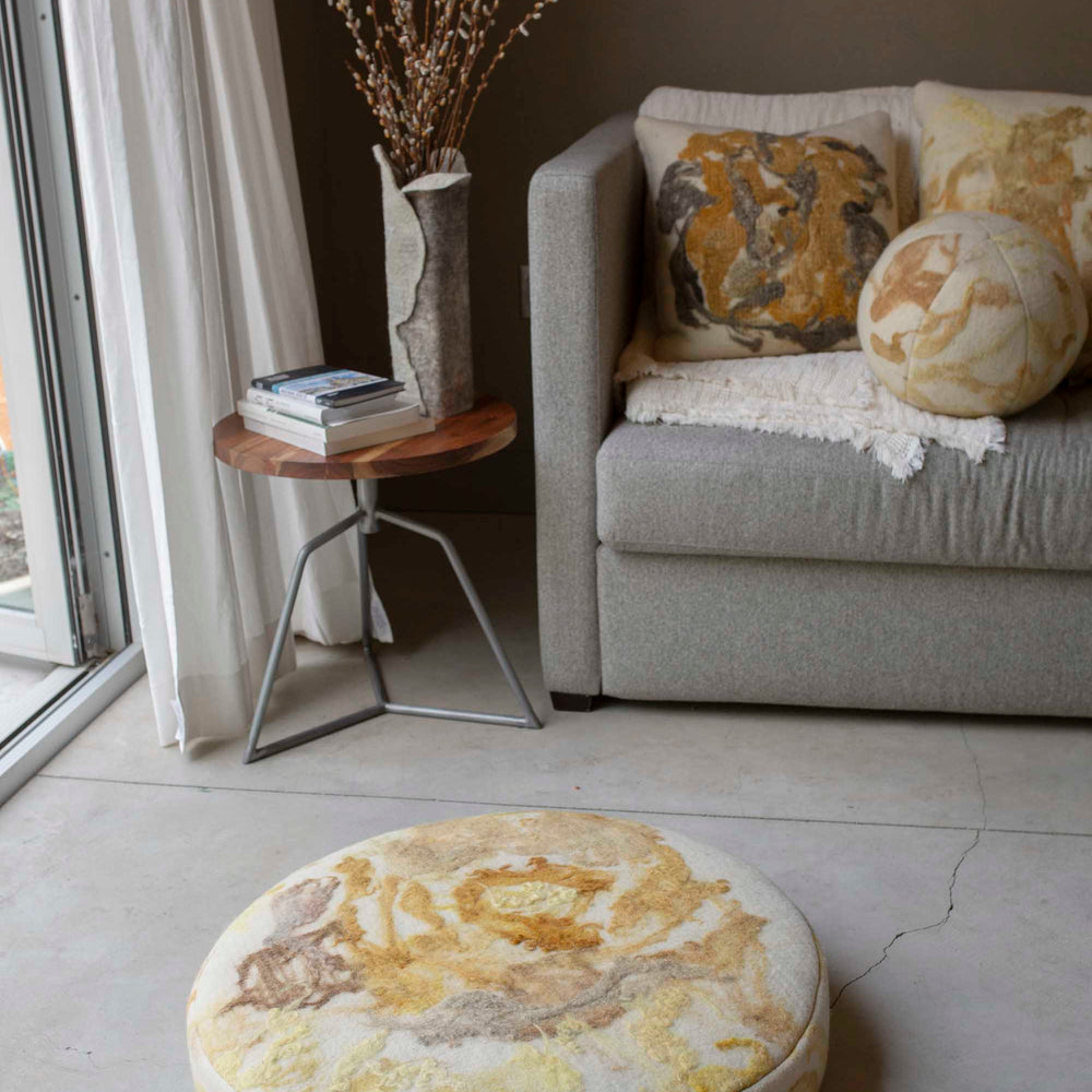 
                      
                        Botanical Floor Cushion - Felted Wool - Turmeric Yellow
                      
                    