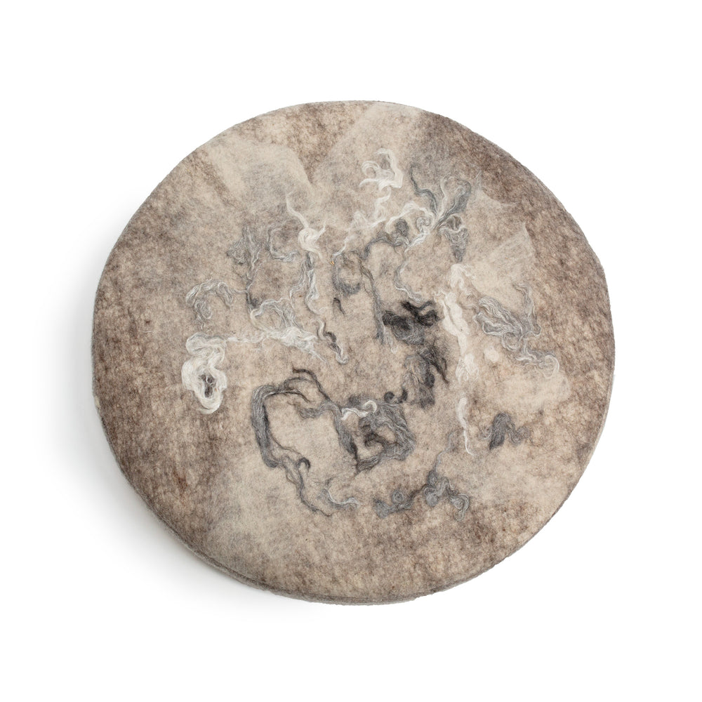 Round Floor Cushion - Felted Wool - Undyed Grey
