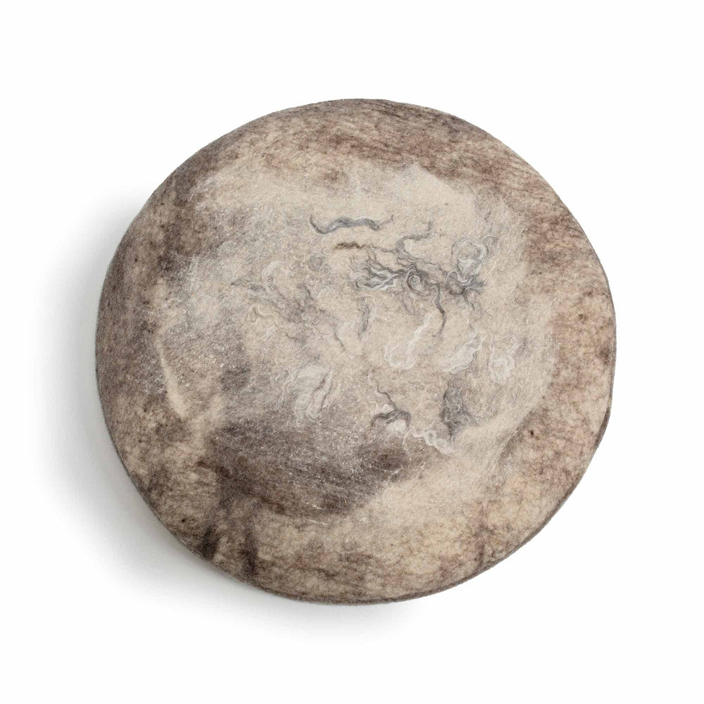 Round Floor Cushion - Felted Wool - Undyed Grey