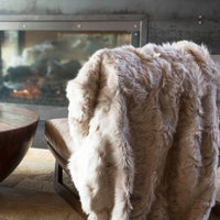 Toscana Real Sheep Fur Throw Lined with Cashmere Blend - Bone
