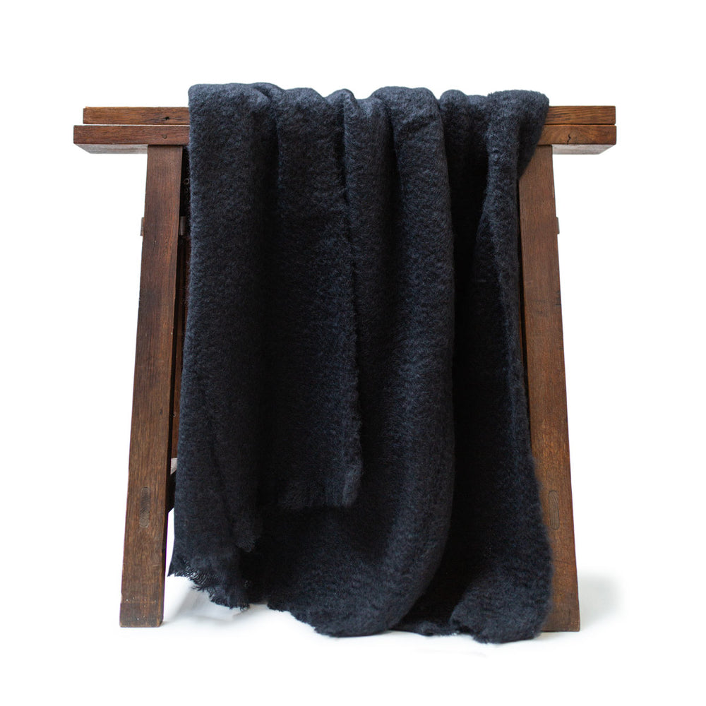 Spanish Mohair Throw in Black Solid