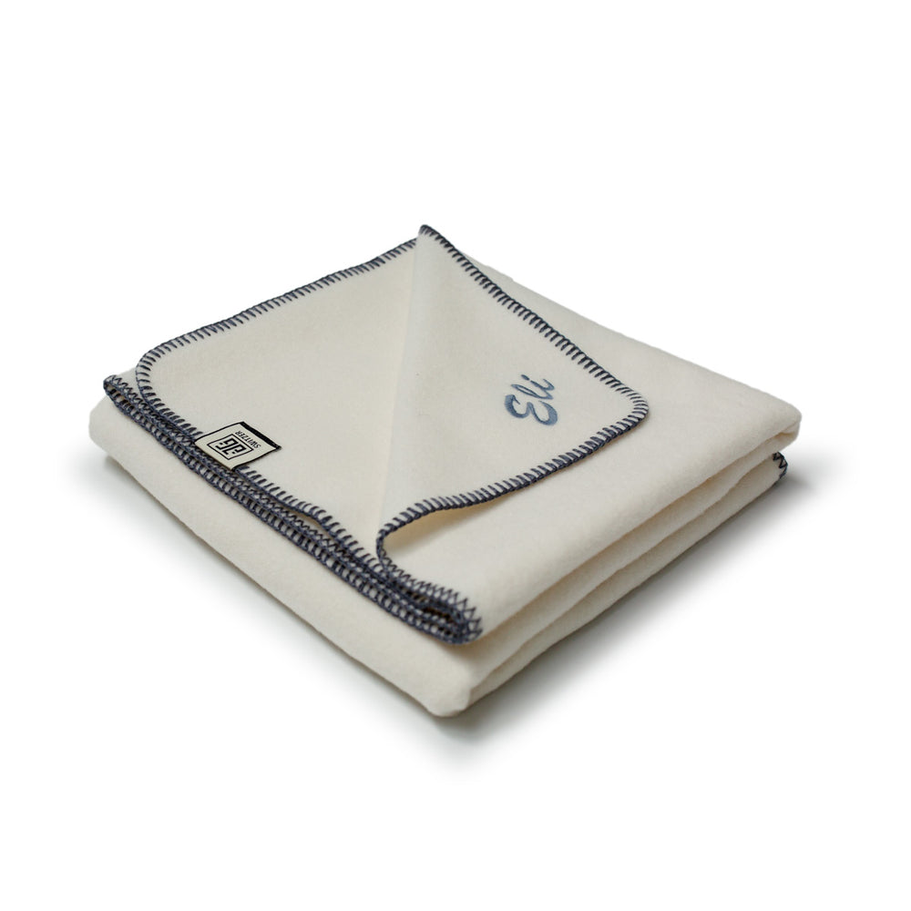 
                      
                        Baby Lambswool Blanket - White w/ Blue Stitch
                      
                    