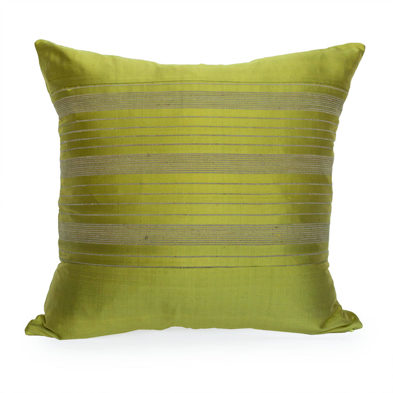 Lotus Flower Silk Pillow - Chartreuse Stripe - JG Switzer