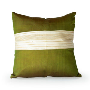 Lotus Flower Silk Pillow - Green Stripe - JG Switzer