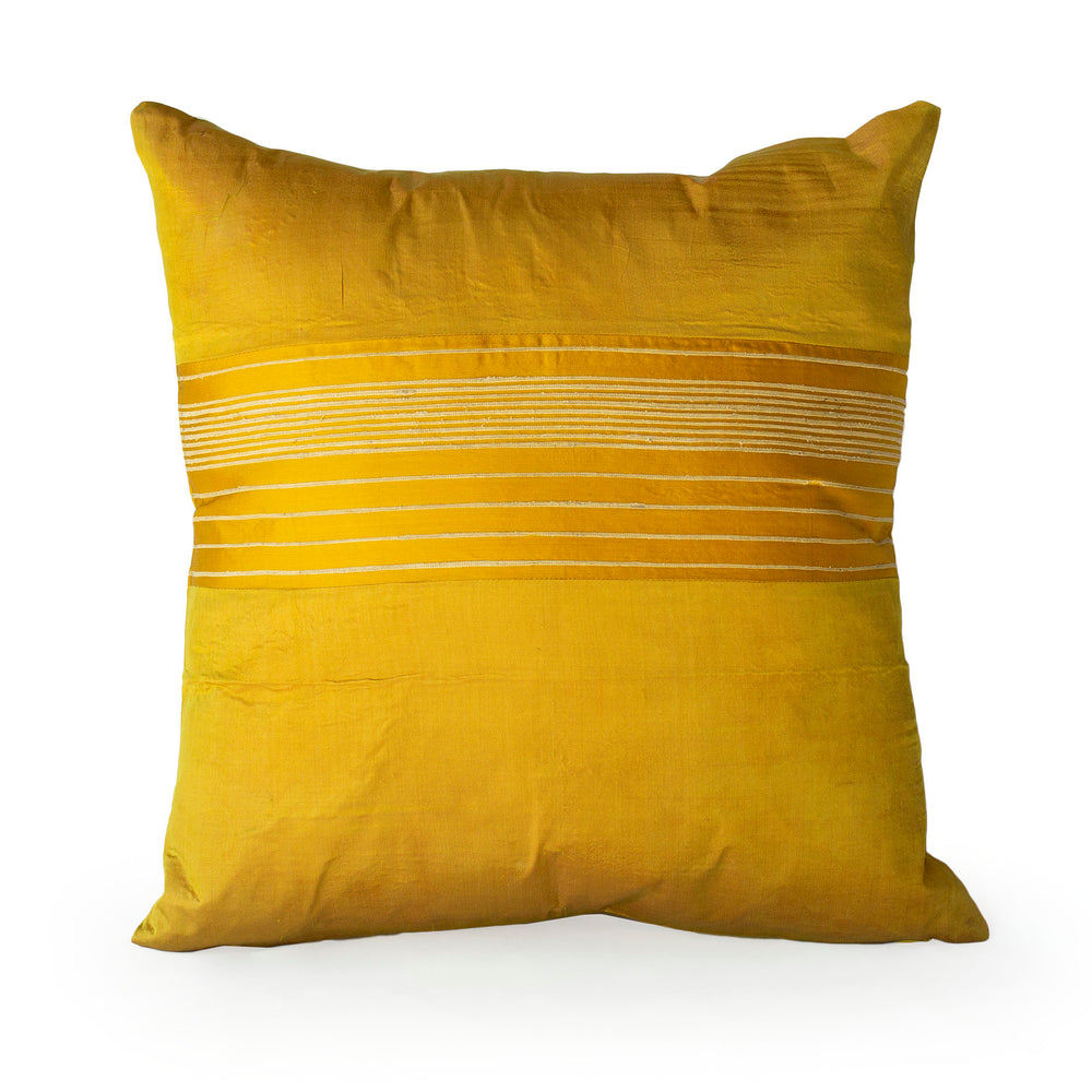 Lotus Flower Silk Pillow - Yellow Stripe - JG Switzer