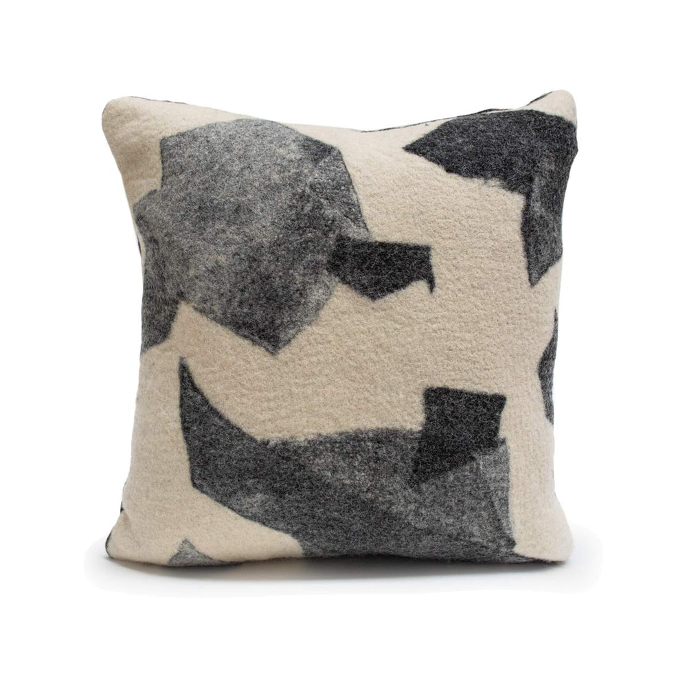 Abstract Black and White Wool Pillow - 20