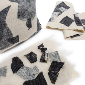 Abstract Black and White Wool Pillow - 20" Square