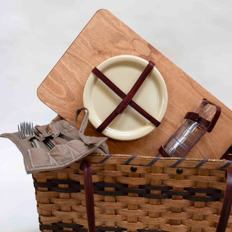 Large Classic Picnic Basket - with Utensils, Tumblers & Plates