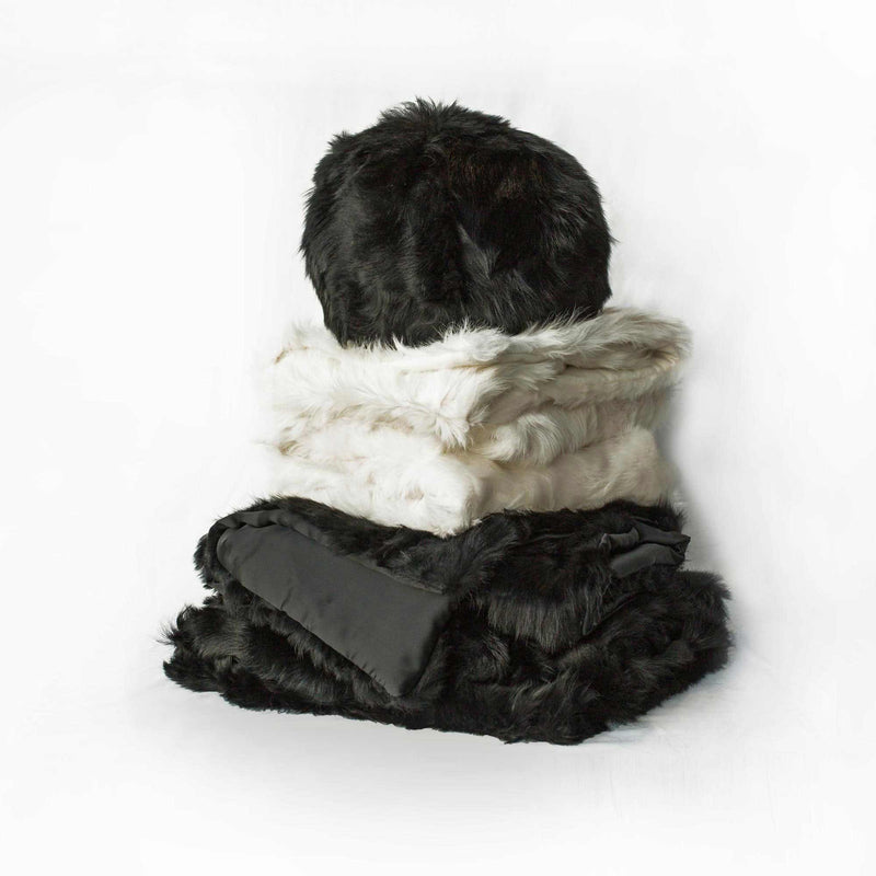 Toscana Real Sheep Fur Throw Lined with Cashmere blend - Black
