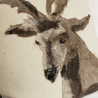 Pictorial Stag Head Pillow Felted Wool, Brown Leather Back